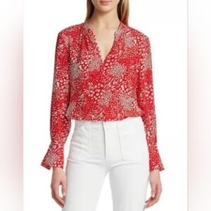 Joie Tariana Red Leopard Print Blouse
